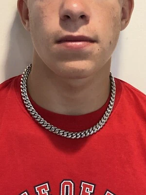 10mm Mens Miami Cuban Link Choker White Gold Plated Stainless Real Hip Hop Chain - Image 1 of 4