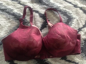 42 DDD CACIQUE LANE BRYANT BURGUNDY LACE INVISIBLE BACKSMOOTHER BALCONETTE BRA - Picture 1 of 5
