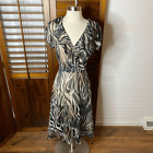 Dress Barn Zebra Animal Print Sheer Ruffle V Neck Midi Dress