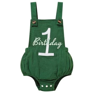 Baby Boys Girls 1st Birthday Romper Baby First Birthday Outfit Boy Solid Colo... - Picture 1 of 7