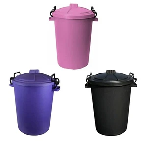 3 x Plastic 50L Dustbin Storage Heavy Duty Locking Lid Home Pink, Purple & Black - Picture 1 of 14