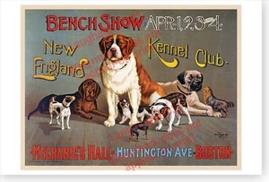 Poster New England Kennel Club Dog Show retrò 1890 - Foto 1 di 1