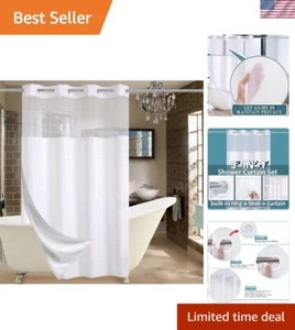 Hotel Grade Fabric Shower Curtain Stall White Shower Curtain with Snap in Lin... - Picture 1 of 8