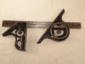 Vtg UNION TOOL CO Machinist Comb. Square, Protractor, & No. 4, 12" Tempered Rule - Picture 1 of 15