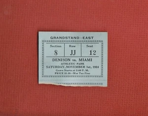 Rare 1924 DENISON @ MIAMI Ohio ATHLETIC PARK Football TICKET STUB - Picture 1 of 2