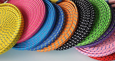 FLAT BRAIDED 10FT LONG fabric charge cable cord FOR iphone 4 4s & ipod data sync - Image 1 of 3