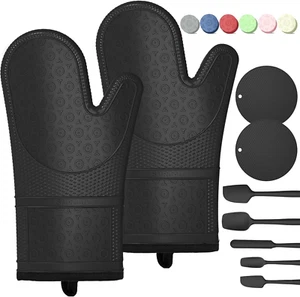 Silicone Oven Mitts with Heat-Resistant Hot Pads and Five Spatulas Set Designed - Picture 1 of 12