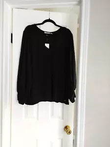 Calvin Klein Plus Sz 3X Sheer Sleeve Black Stretch Knit Blouse Knit Top New - Picture 1 of 8
