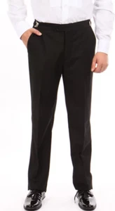 NEW 42-44" Adjustable Waist Flat Fitted Mens Black Tuxedo Pants Satin Stripe Leg - Picture 1 of 6