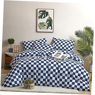 Conjunto de edredom king size - 3 peças king (104""* 90"") azul royal quadriculado - Imagem 1 de 4