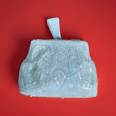 1920s Art Deco White Beaded Sequin Cream Evening Bag Purse Clutch Bridal Belgium - Image 1 of 4