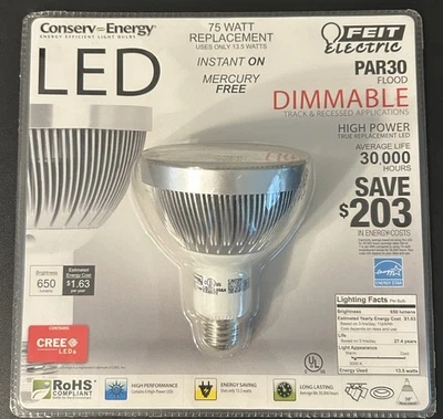 Feit Electric LED Dimmable Par30 Flood Light 650 Lumens 75W Equivalent Brand New - Image 1 of 3