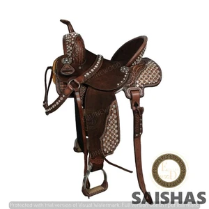 Juego de sillín de cuero Western Premium Barrel Racing mecanizado a mano con tachuela gratuita - Imagen 1 de 4