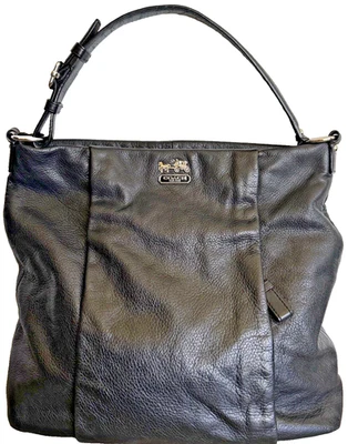 Coach Madison Isabelle Black Leather Shoulder Hobo Bag Purple Interior READ DESC - Image 1 of 4