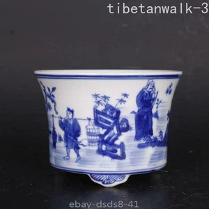 Vaso di fiori cinese porcellana blu e bianca figura dipinto disegno bonsai - Foto 1 di 5