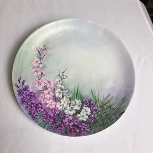 Vintage Hutschenreuther Selb Bavaria 9" Plate Hand Painted Purple Pink Flowers - Picture 1 of 7
