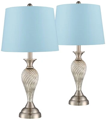 REGENCY HILL Arden Modern Table Lamps 25" High Set of 2 Mercury Glass Blue Hardback Shade