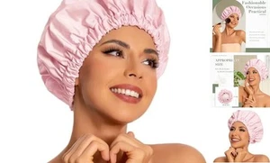 Reusable Shower Cap for Women, Large Waterproof Shower Bonnet Washable Pink - Picture 1 of 7