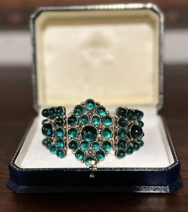 PULSERA BRAZALETE CABUJÓN VIDRIO BALA VERDE PLATA ESTERLINA CHINA RARA - Imagen 1 de 18