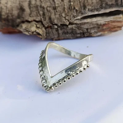 Handmade 925 Sterling Silver Chevron Ring: Boho Stacking Jewelry All Size - Image 1 of 4