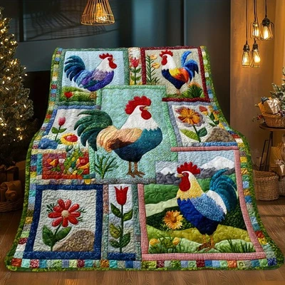 Manta floral de gallo y pollo de granja 1 pieza - tiro de franela suave ligero Foto 1 de 4