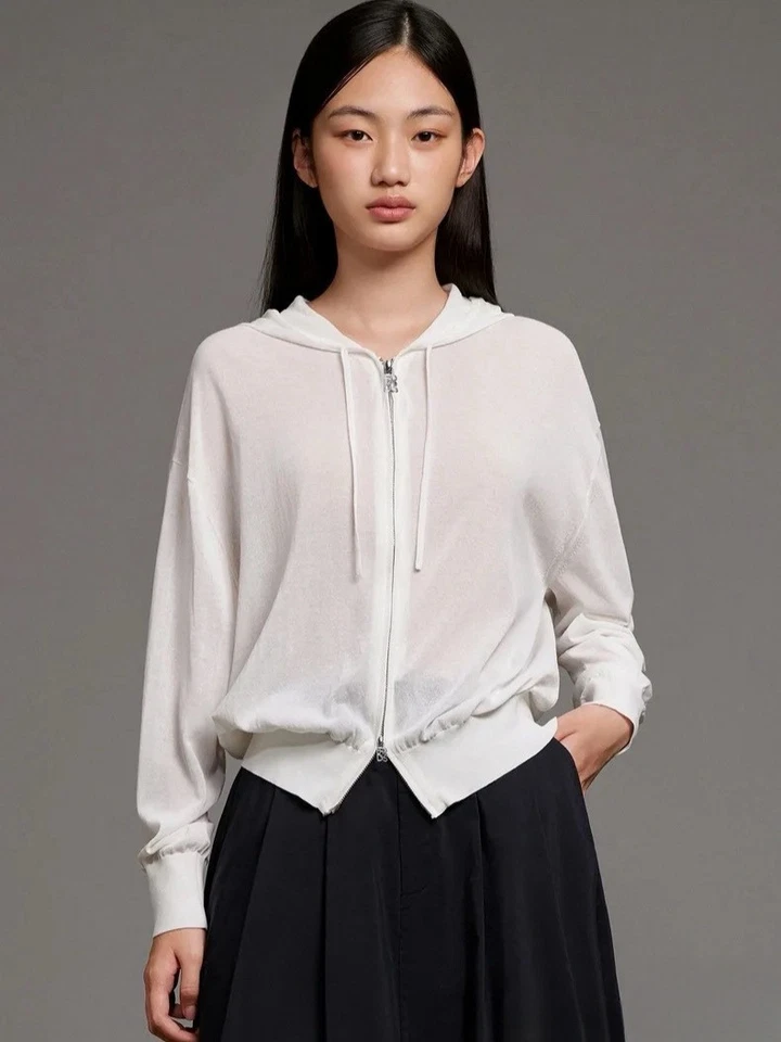 THE ROW Womens Hooded Long-sleeved Knitted Cardigan New Zip Loose Jacket - Image 1 of 4