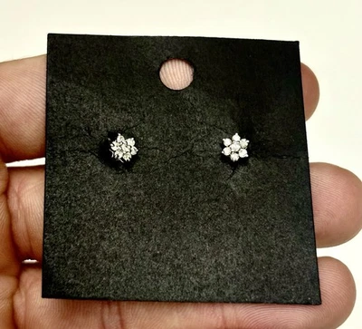 Natural Diamond Cluster Flower Earrings .25 CT Solid 14k White Gold - Image 1 of 2