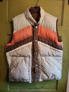 Vintage Camel Puffer Vest Reversible Green Orange Brown Down Men's Large *Read* - Picture 1 of 19