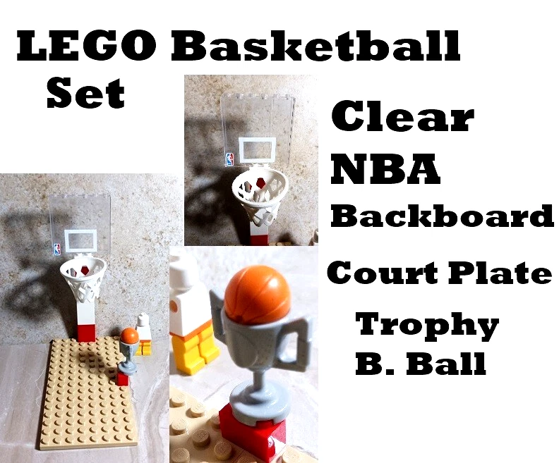 LEGO Basketball Cout Hoop NBA Backboard Printed CLEAR Trophy & Ball Baseplate - Image 1 of 1