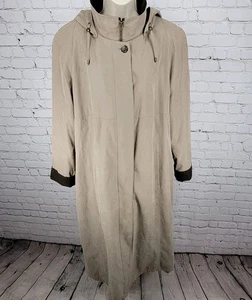 Gallery Khaki Brown Removable Faux Fur Hood Liner Zip Button Long Trench Coat 14 - Picture 1 of 18