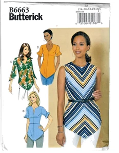 Butterick B6663 Semi-fitted Tops Shaped Hemline Sleeve & Peplum Variations 14-22 - Picture 1 of 4