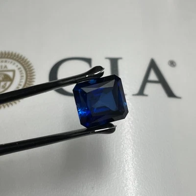 Сертифицированный ГИА цейлонский синий сапфир огранки изумруд 7 карат созданный в лаборатории - Изображение 1 из 4