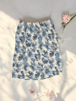 Falda sin Mangas Azul Blanco Flor Ligera De Colección Años 90 Boho Verano Romántico Playa XL Foto 1 de 4