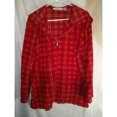 Vintage Chaus Sport Red Plaid Fleece Quarter Zip Pullover Top Women's XL - Image 1 of 3