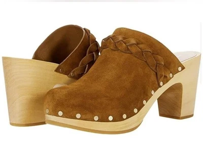 Zuecos de madera trenzada Loeffler Randall Merrill para mujer 11 marrón cacao gamuza tachonada Foto 1 de 4