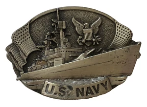 US Navy Ship Belt Buckle Bergamot Brass Works Military Eagle Made USA 1981 Vtg - Picture 1 of 4