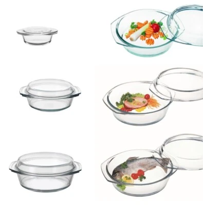 MIKROWELLENGESCHIRR RUND GLAS + Deckel +300° Auflaufform Brot Backform Schüssel - Bild 1 von 3