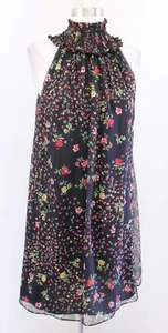 Bailey 44 Anthropologie Irina Black Floral Smocked Turtleneck Mini Shift Dress M - Picture 1 of 8