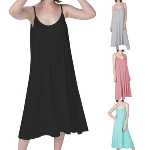 Women's Cami Nightgown Scoop Neck Soft Sleeveless Backless Flowy Pajama Dress - Picture 1 of 19