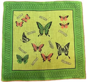 NOS Vintage Linen Hanky Faith Austin Butterfly Species Awesome Colors - Picture 1 of 6