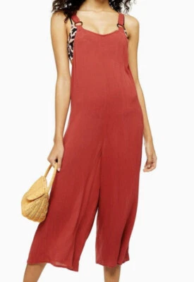 NEW TOPSHOP Tort Ring Straps Wide Leg Rust Jumpsuit Size Medium 8-10 NWT - Image 1 of 4