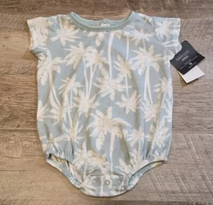 GRAYSON MINI Baby Sz 0-3M Turquoise Green Palm Tree Printed Terry Bubble Romper - Picture 1 of 3