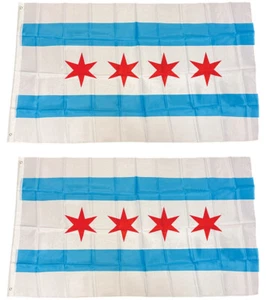 2 PACK of 3x5 ft Chicago City Flag Polyester wb - Picture 1 of 1