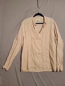 Banana Republic Long Sleeve Button Tunic Womens Sz Large Beige Linen Vneck - Picture 1 of 11