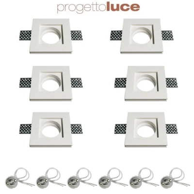 Porta faretto in gesso da incasso per lampade led a scomparsa  quadrata 6 pezzi - Immagine 1 di 2