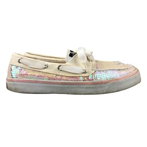 Sperry Women's Size 7M Top-Sider Cream Pink Sequin Closed Toe Slip On Boat Shoes - Picture 1 of 12