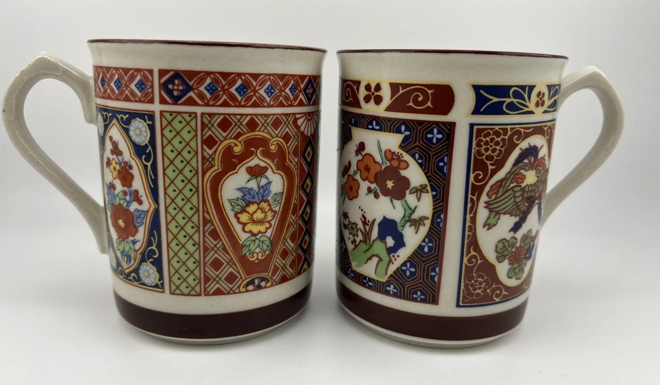 Vintage Porcelain Mug Cup Traditional Asian Burgundy Flower Ceramic Tea set 2 - Image 1 of 4