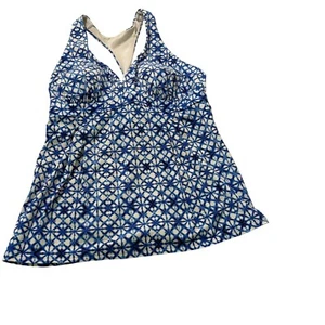 Costume da bagno Lands End Tankini taglia 16 blu geometrico racerback spiaggia - Foto 1 di 9