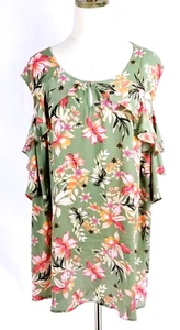 Blusa Catherines Mujer Talla 5X Tropical Floral Hombro Frío Volantes - Imagen 1 de 6