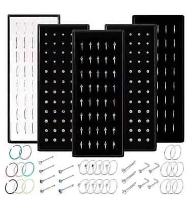 NOSE RINGS SURGICAL STEEL BOX SET 40 GOLD SILVER CRYSTAL NOSE STUD DIAMANTE RING - Image 1 of 4